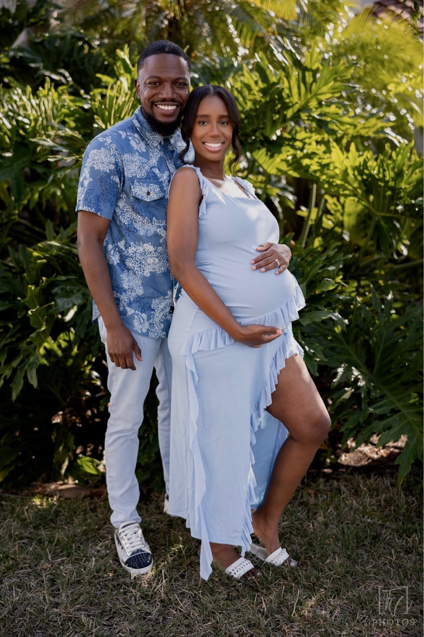Blue frilly dress, blue baby shower dress
Mens blue denim floral button down shirt 