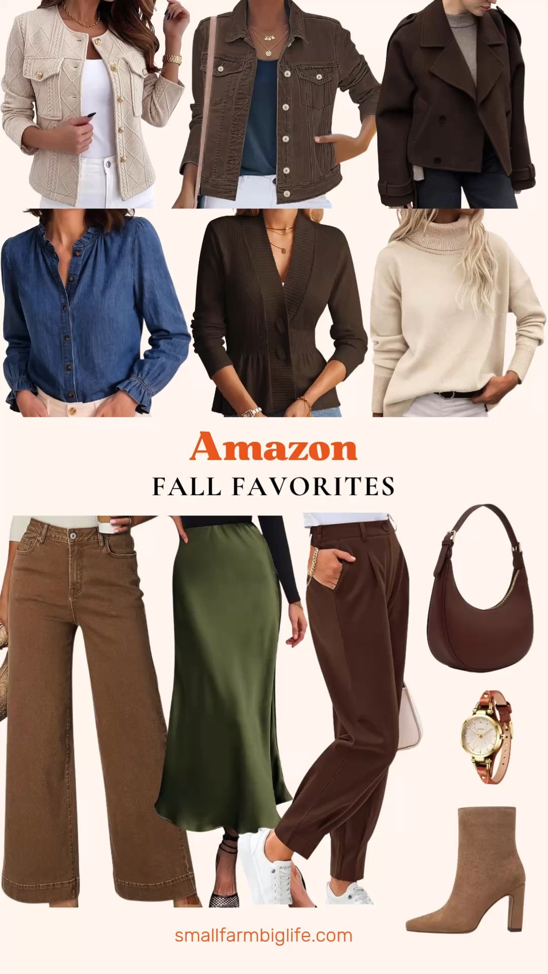Fall preview season is here and my LTK is full of new arrivals from Amazon perfect for building your fall wardrobe before the Nordstrom and Anthropologie sales hit in the next couple of weeks. From cozy sweaters and denim to statement outerwear, these are the pieces I am adding to my closet for the season ahead.
I am loving the light khaki bomber jacket cardigan and the beige turtleneck sweater for easy layering, plus the coffee brown cropped sweater coat and brown denim jean jacket for versatile fall staples. For bottoms, the brown high waisted wide leg jeans and coffee brown high waisted trousers are both great transitional pieces, and the army green silk midi skirt adds something a little more elevated.
For outerwear, the dark brown crop wool pea coat is such a classic fall and winter piece, and the dark blue denim button down shirt is perfect for layering under sweaters. I am also loving the taupe suede chunky heel boots, the dark brown crescent shoulder bag, and the cognac leather strap watch to round out my fall accessories.
Shop all of my Amazon fall favorites linked in this post to get a head start on the season! 

 #LTKgrwm #LTKootd #LTKOver40