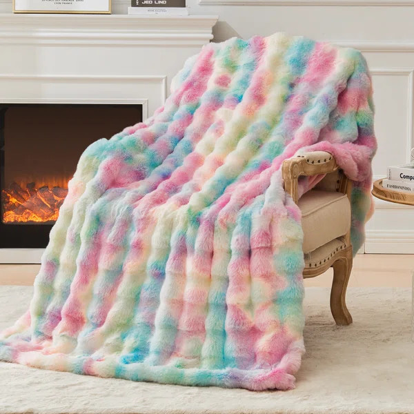 EMME Faux Fur Throw Blanket White - Big Bubble Rabbit Cozy Blanket for Couch, Small Fluffy Fuzzy ... | Wayfair North America