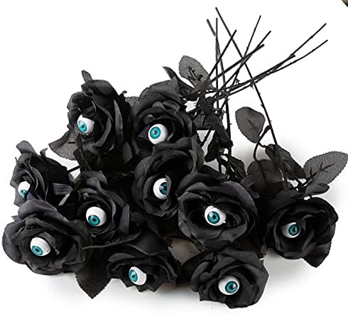 Yebazy 10 Pack Black Artificial Silk Roses Flowers with Eyeballs Fake Silk Rose Bouquets for Wedding | Amazon (US)