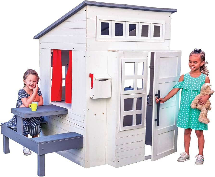 KidKraft Modern Outdoor Wooden Playhouse with Picnic Table, Mailbox and Outdoor Grill, White | Amazon (US)