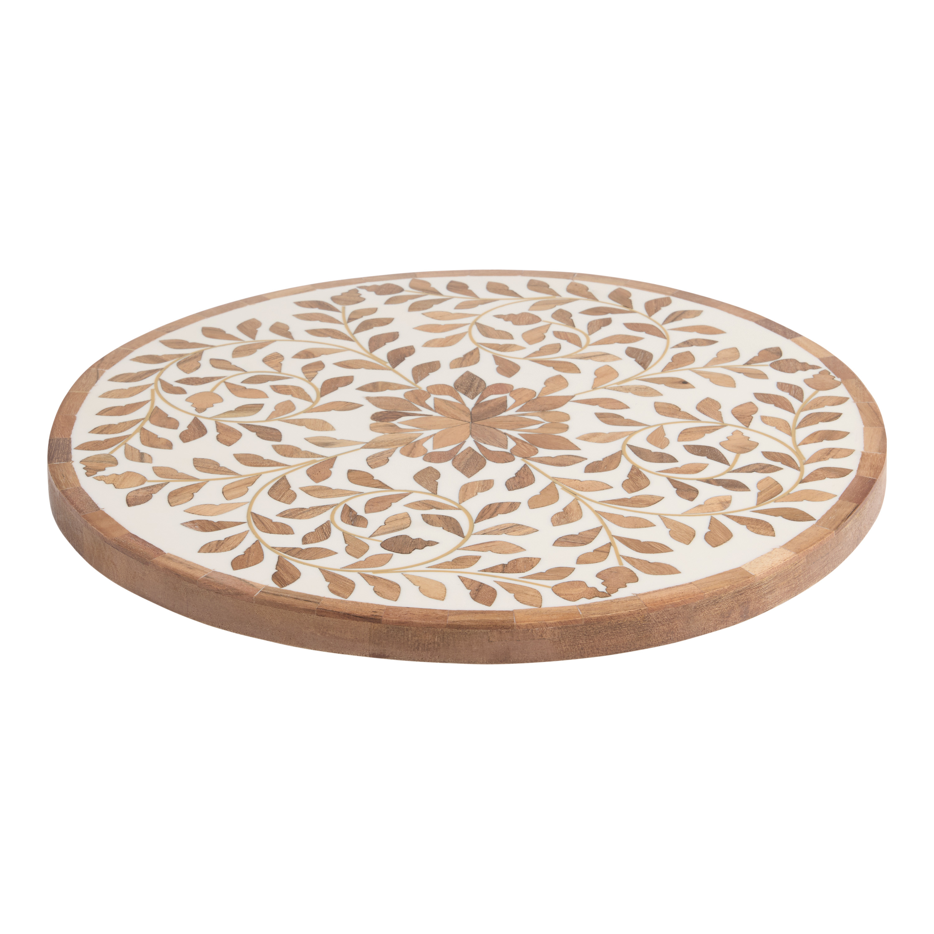 White Floral Inlay Wood Lazy Susan | World Market