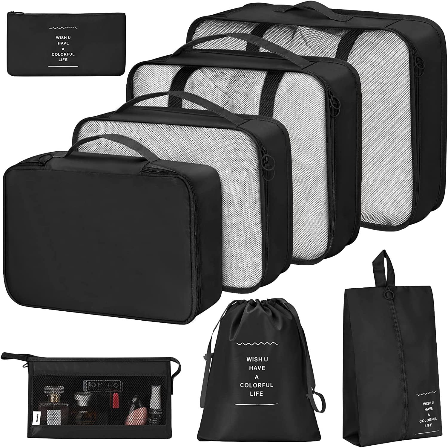 Livhil 8pcs Packing Cubes for Luggage Packing Organizers Packing Cubes Set for Travel (Black) - W... | Walmart (US)