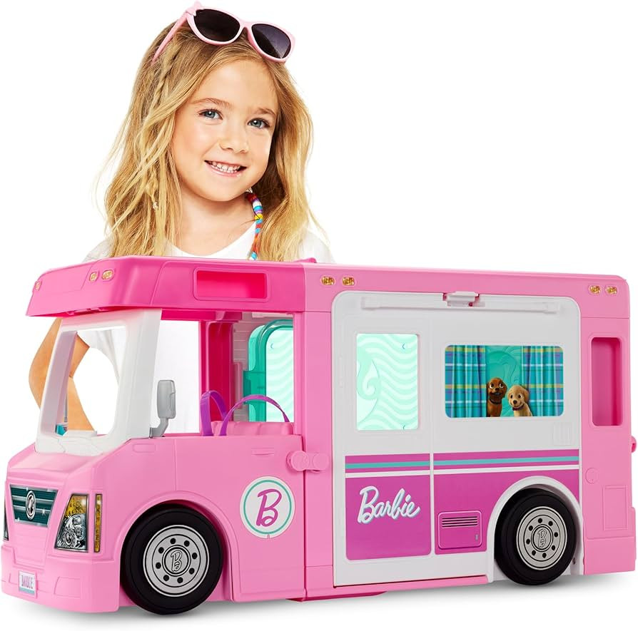 Barbie Camper Playset, 3-in-1 DreamCamper with Pool & 50 Accessories, Transforms into Doll-Sized ... | Amazon (US)
