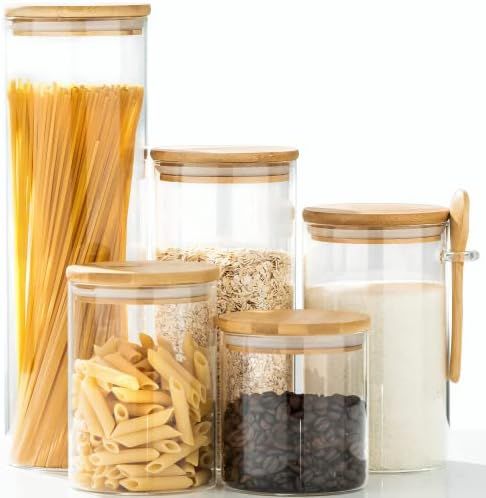 ERISED Glass Jars Set of 5 Food Storage Containers Airtight Food Jars with Bamboo Wooden Lids and Sp | Amazon (US)
