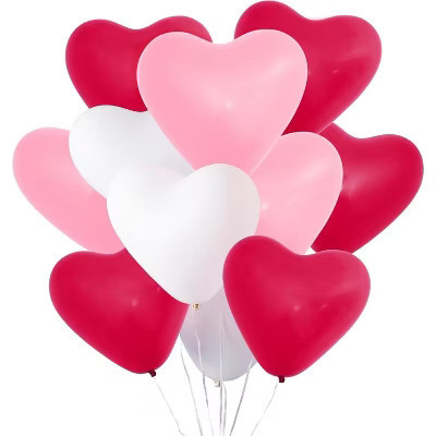 4E's Novelty 36 Pack Latex Heart Shaped Balloons 10" With Ribbon - Pink White Red Heart Balloons, Valentines Day Balloons | Target