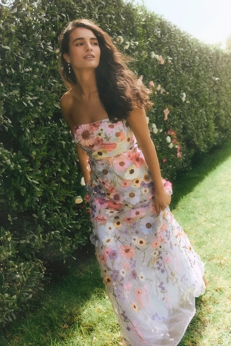 Rosario Light Blue Multi 3D Floral Embroidered Maxi Dress | Lulus