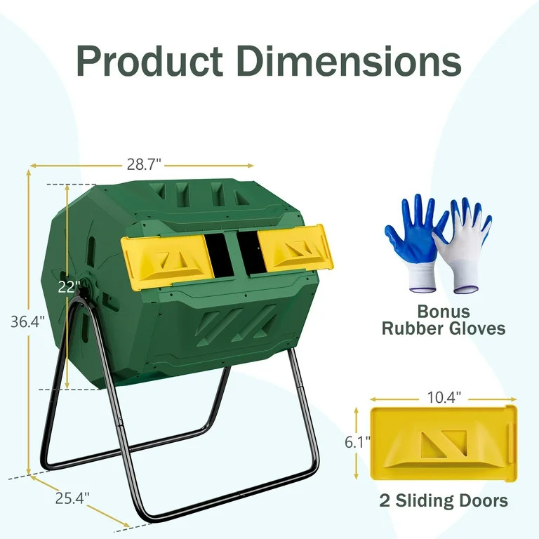 ZENY 43 GAL Rotating Bin Compost Tumbler Dual Compost Bin Ventilating Container, Green | Walmart (US)