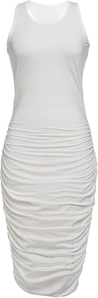 Zeagoo Ruched Bodycon Dress for Women, Midi Stretchy Sleeveless Tank Dress S-XXL | Amazon (US)