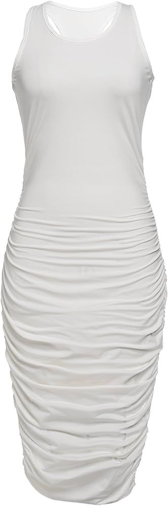 Zeagoo Ruched Bodycon Dress for Women, Midi Stretchy Sleeveless Tank Dress S-XXL | Amazon (US)