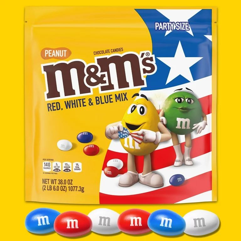 M&M's Peanut Chocolate Red, White & Blue Candy, Party Size - 38 oz Bag - Walmart.com | Walmart (US)