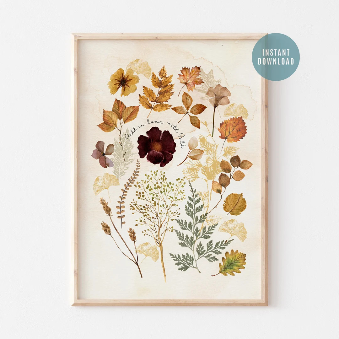 Flowers Art Print, Botanical Poster, Falling Leaves Fall Print, Botanical Farmhouse Art Print, Fa... | Etsy (US)