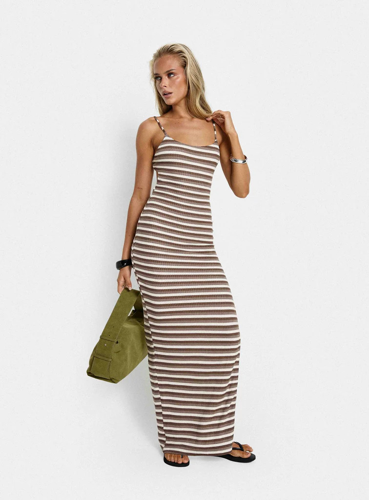 Elestria Maxi Dress Brown Stripe | Princess Polly US