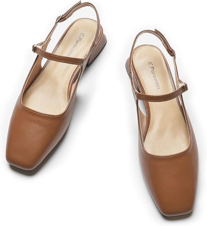 C.Paravano Slingback Flats | Slingback Sandals for Women | Sandals Flats | Adjustable Ankle Strap... | Amazon (US)