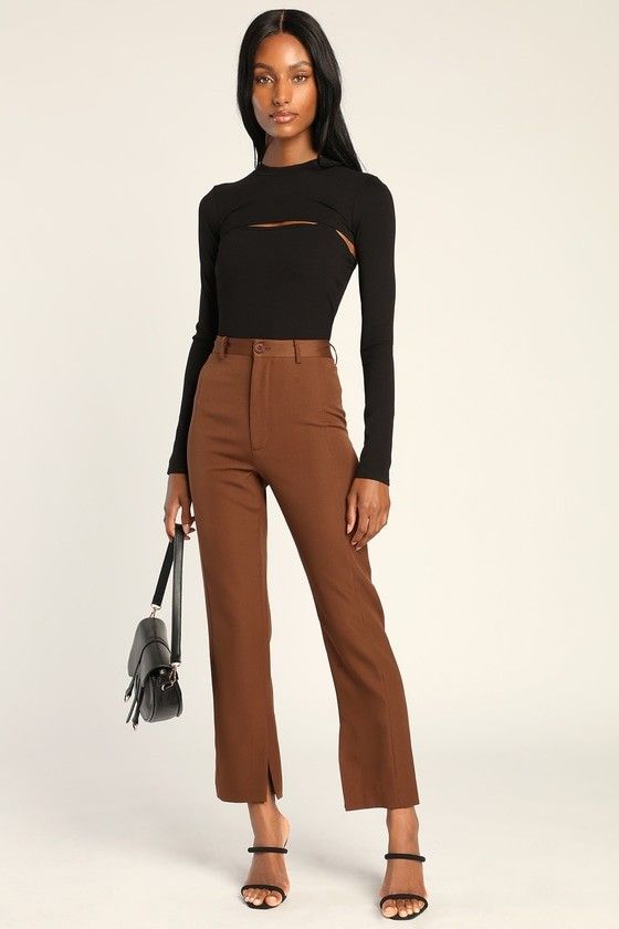 Style Sign Brown High Waisted Trouser Pants - Work Pants - Fall Office Outfits - Fall Workwear | Lulus (US)