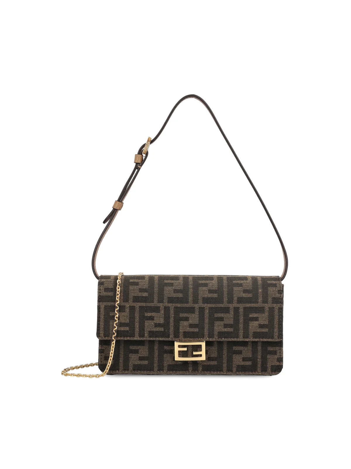 Fendi Baguette FF Jacquard Chain-Linked Wallet | Cettire Global