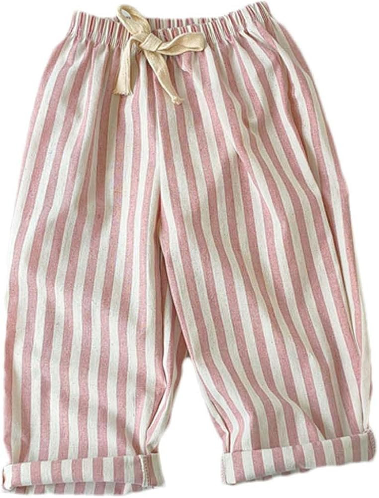 RKSTN Kids Summer Cotton Linen Pants Toddler Boys Girls Trousers Casual Striped Long Pant Rubber ... | Amazon (US)