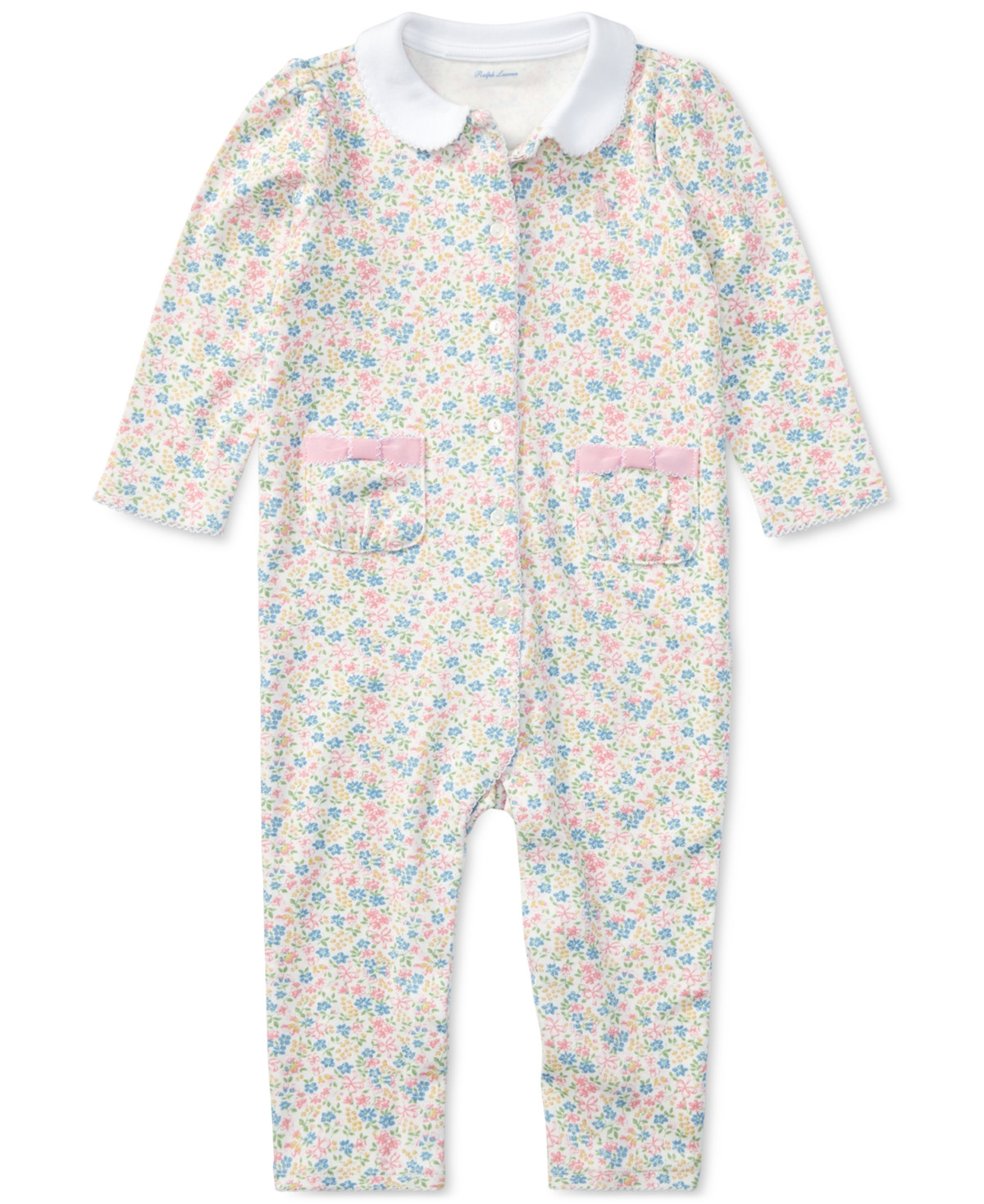 Polo Ralph Lauren Baby Girls Floral Print Cotton Coverall - White Multi | Macy's