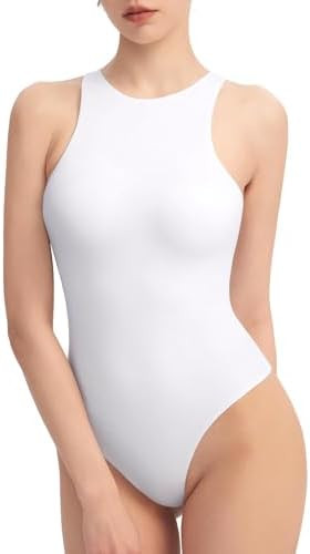 PUMIEY Women's High Neck Sleeveless Bodysuit Sexy Tank Tops Smoke Cloud Collection | Amazon (US)