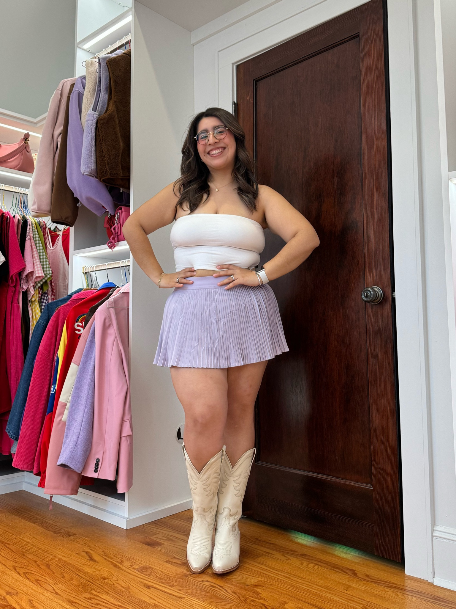 Wearing the large petite in the tube top, 10 in the skort, 7.5 in the boots - fit my 16 inch calves perfectly!! 

#LTKShoeCrush #LTKFestival #LTKMidsize