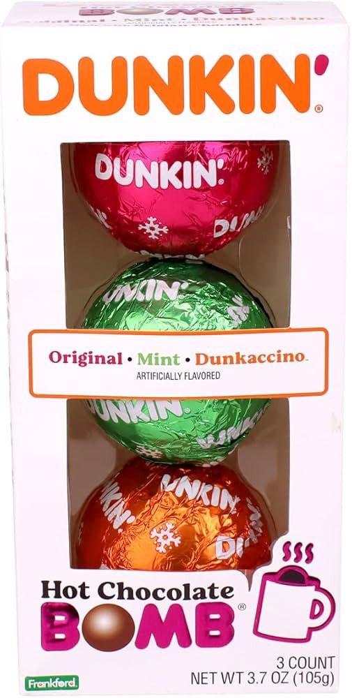 Dunkin' Hot Chocolate BOMB Gift Set, 3 Flavors: Original, Mint, Dunkaccino, 3.7 oz, Cocoa Stockin... | Amazon (US)