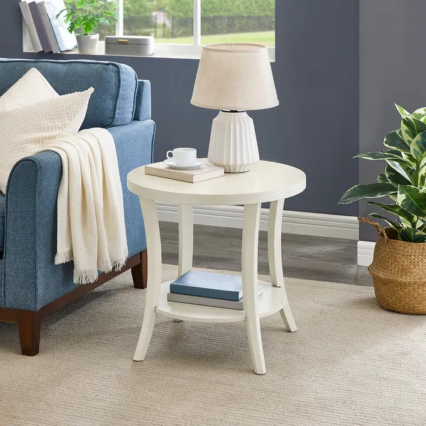 Roundhill Furniture Perth Contemporary Round Shelf End Table - Ivory | Bed Bath & Beyond