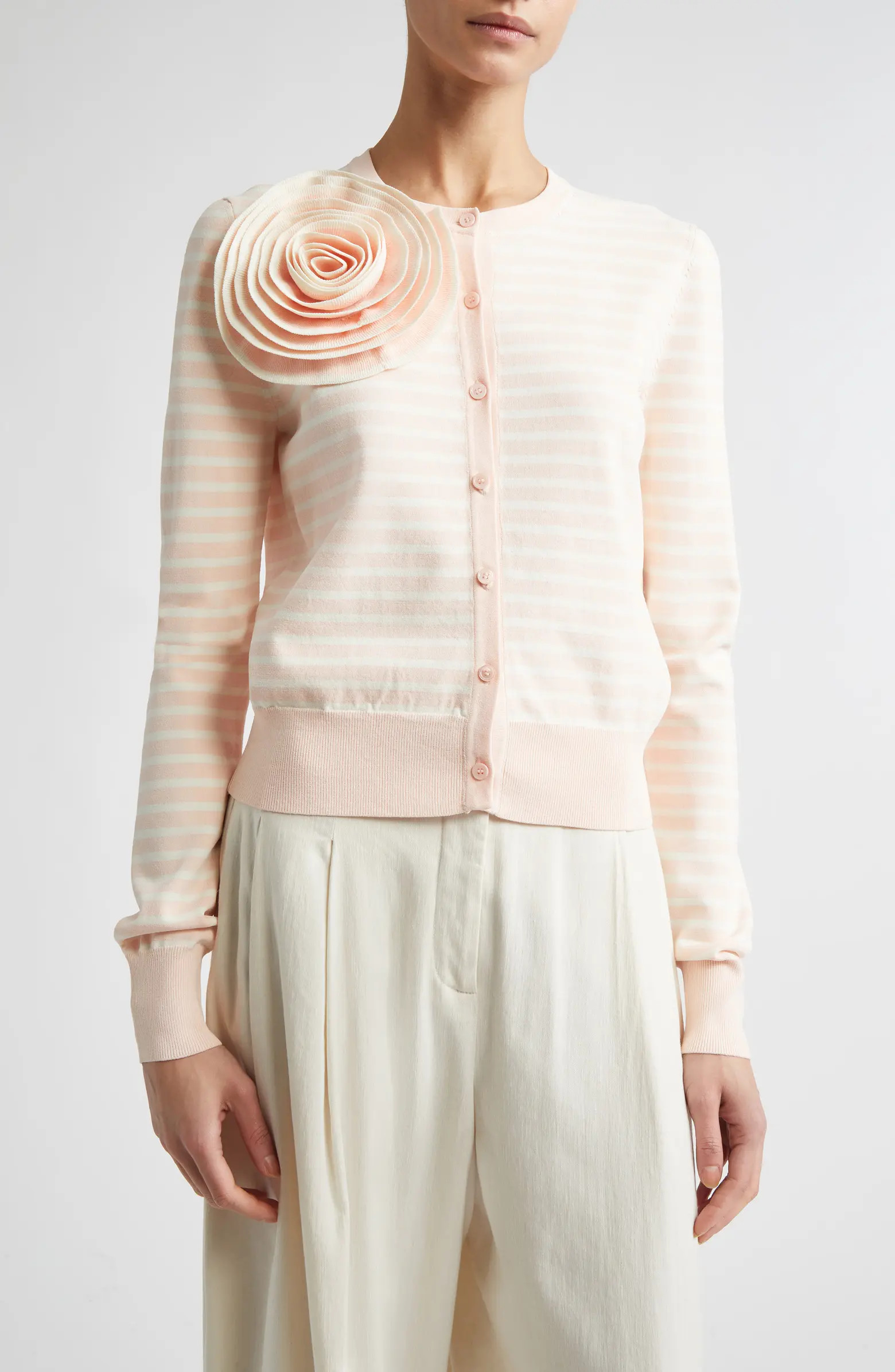 Rose Appliqué Stripe Cardigan | Nordstrom