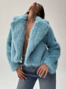 Aloruh Women's Fluffy Short Jacket With Long Sleeves Winter Women Coat Winter Women Dress Winter ... | SHEIN