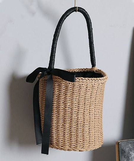Black & Brown Straw Bucket Bag | Zulily