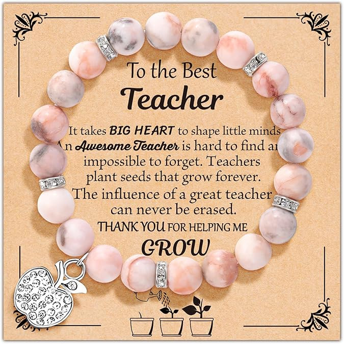 Teacher Appreciation Gifts for Women, Personalized Teacher Gifts Natural Stone Teacher Bracelet, ... | Amazon (US)