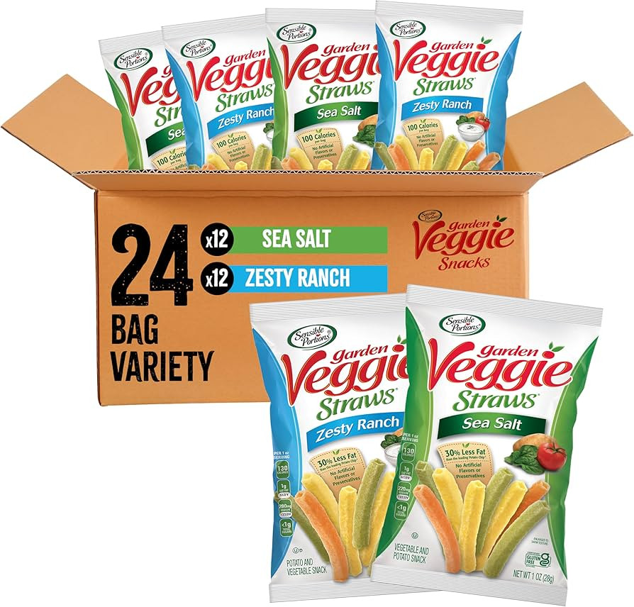 Sensible Portions Garden Veggie Snacks - Veggie Straws, Snack Size Variety Pack, Sea Salt & Zesty... | Amazon (US)
