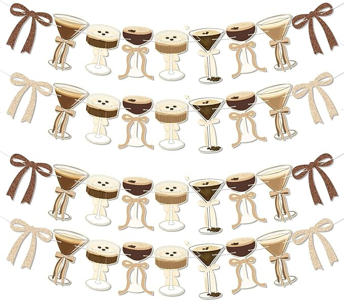 4Pcs Espresso Martini Party Banner Garland, Espresso Martini Glasses Bow Garland Espresso Martini... | Amazon (US)