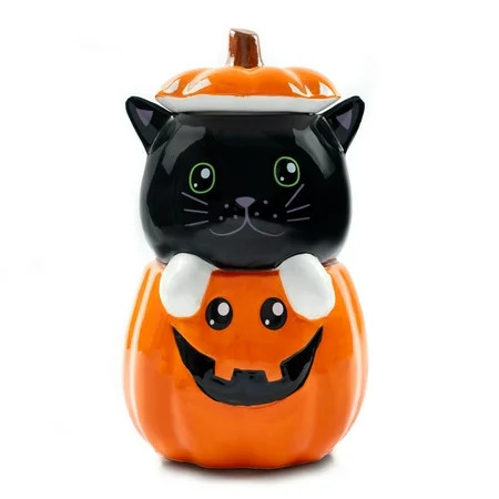 100 North Black Cat Pumpkin 11 x 6.3 Dolomite Ceramic Halloween Cookie Jar | Walmart (US)