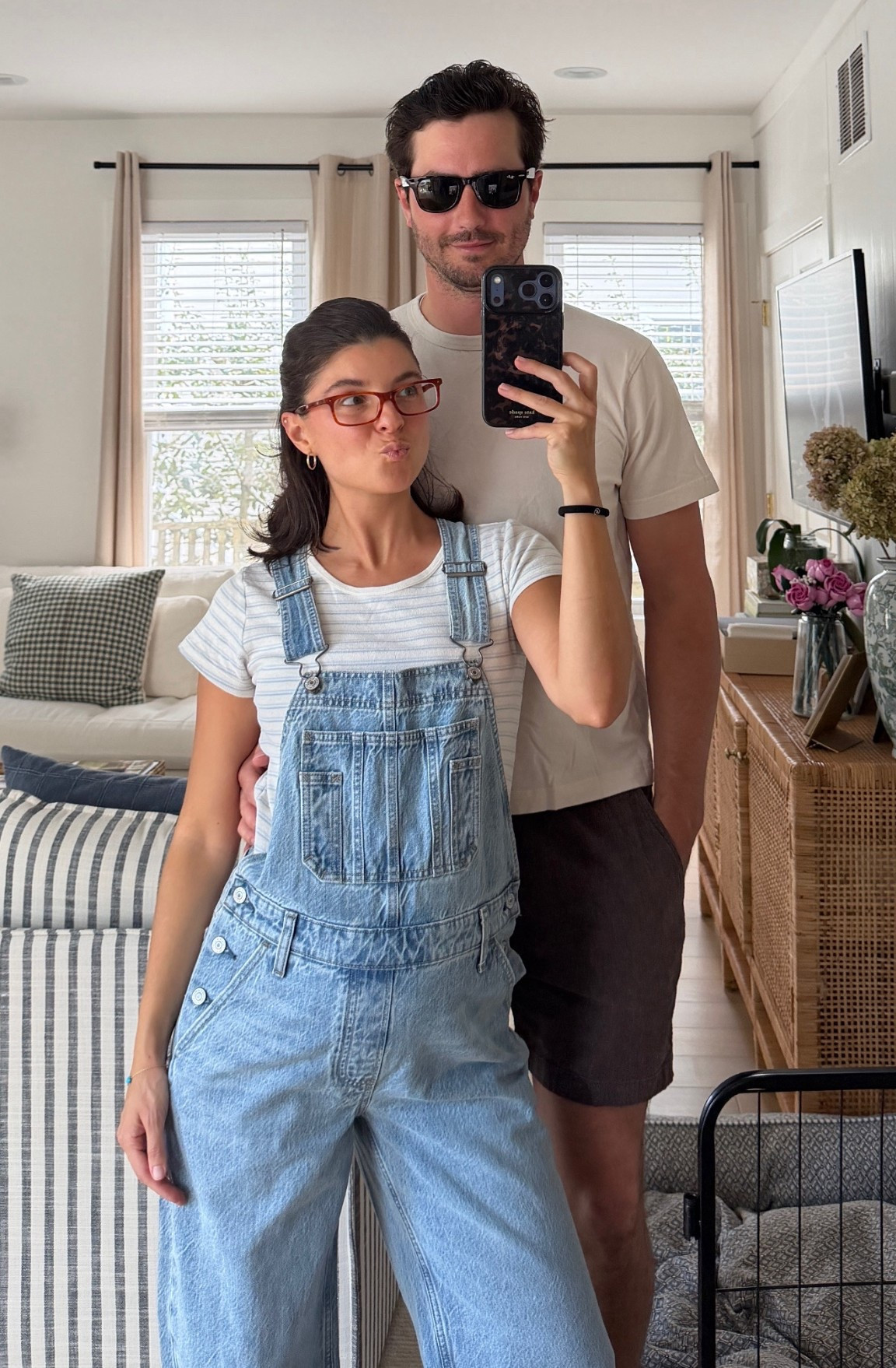 [4/27/26] Jake and I both wearing @abercrombie | his top is the essential tee, 100% cotton & available in every single color you could imagine. My overalls are a few years old but linking their current style. I wear xs! 