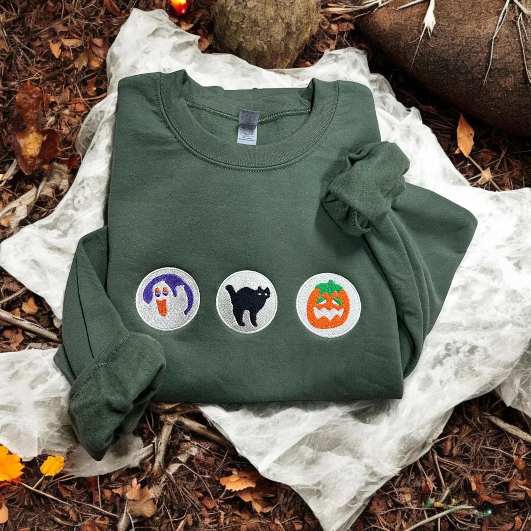 Halloween Cookies Sweatshirt Embroidered, Cute Black Cat Crewneck for Women, Ghost Black Cats Emb... | Etsy (US)
