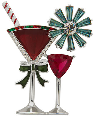 Silver-Tone Festive Holiday Martini Pin | Macy's