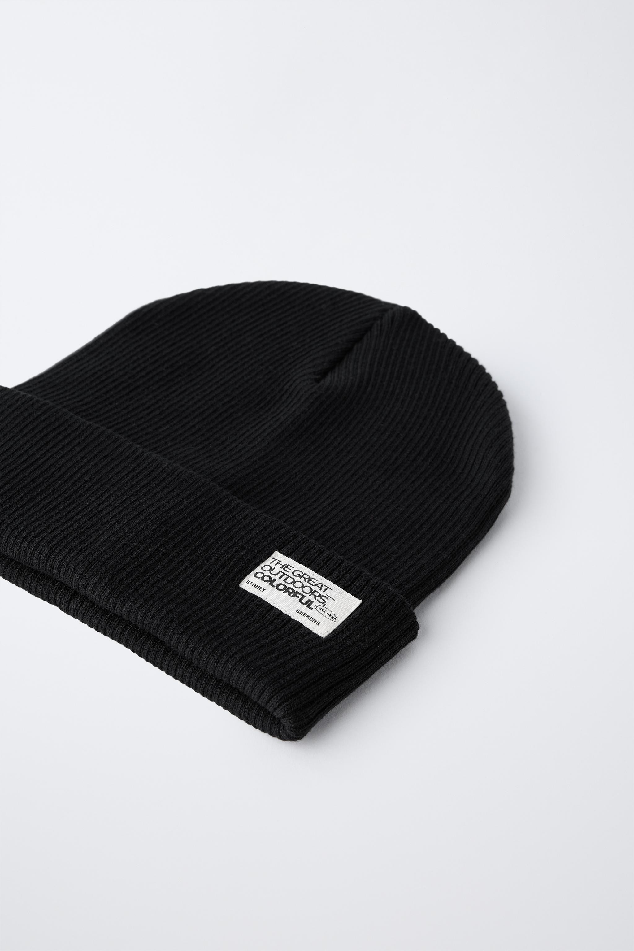 RIBBED KNIT BEANIE WITH LABEL | Zara UK
