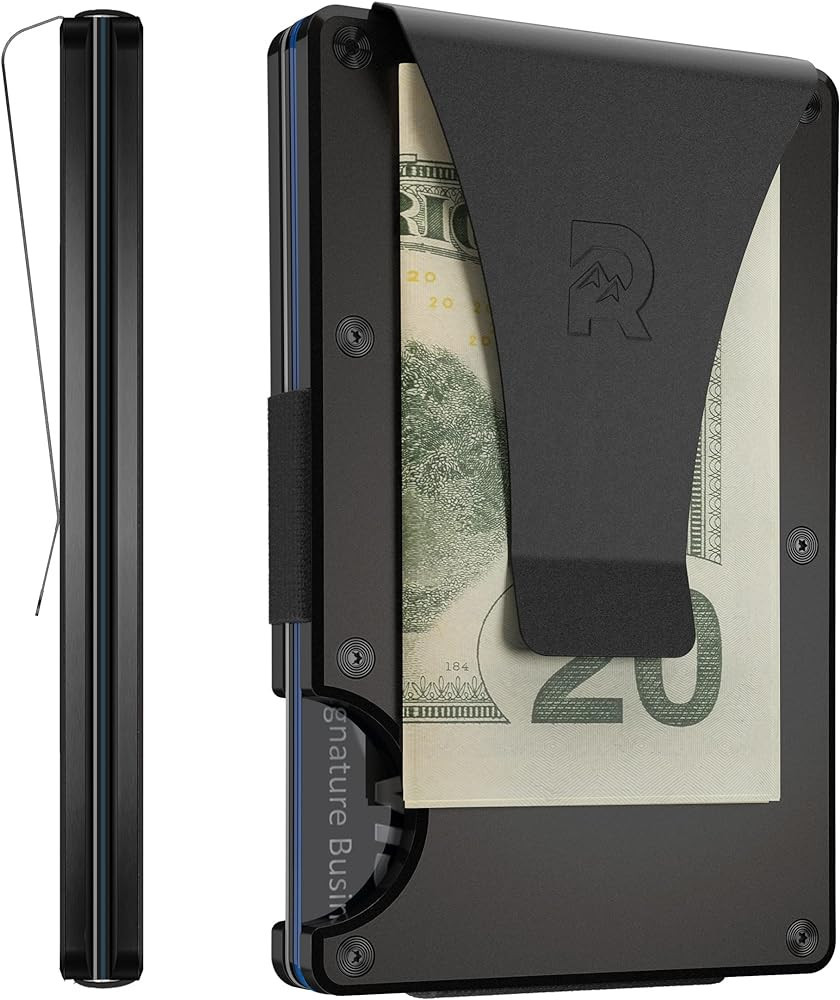The Ridge Minimalist Slim Wallet For Men - RFID Blocking Front Pocket Credit Card Holder - Aluminum Metal Small Mens Wallets with Money Clip (Black) | Amazon (US)
