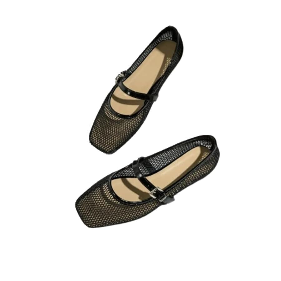 Women's Embroidery Lace Mesh Ballet Flats, Elegant Square Toe Flat Shoes for Party, Fashionable D... | Amazon (US)