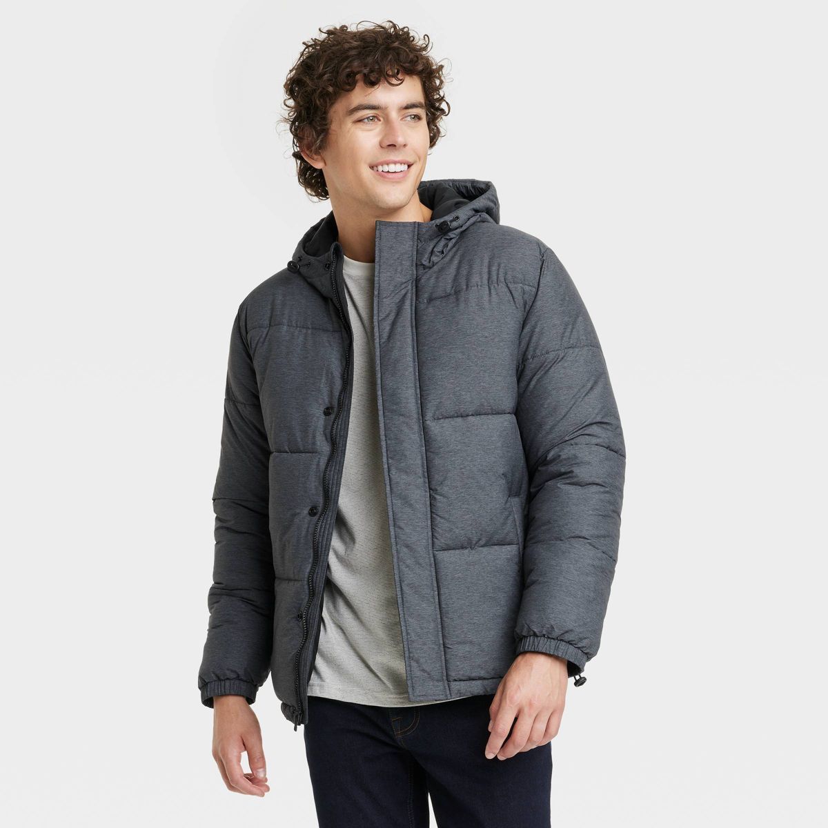 Men's Solid Midweight Puffer Jacket - Goodfellow & Co™ Heathered Gray | Target