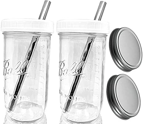 Reusable Wide Mouth Smoothie Cups Boba Tea Cups Bubble Tea Cups with Silver Lids and Straws Ball Mas | Amazon (US)