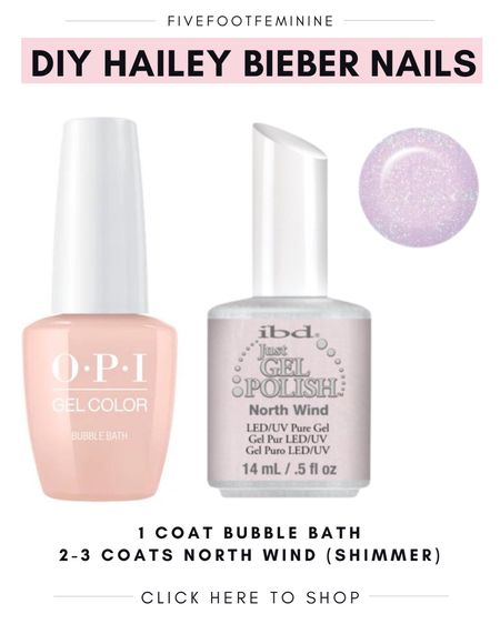 Hailey Bieber shimmer / Pearl nails = 1 coat Bubble Bath + 2-3 coats North Wind tags: bridal nails, opi nail polish, gel manicure 

#LTKwedding #LTKstyletip #LTKbeauty