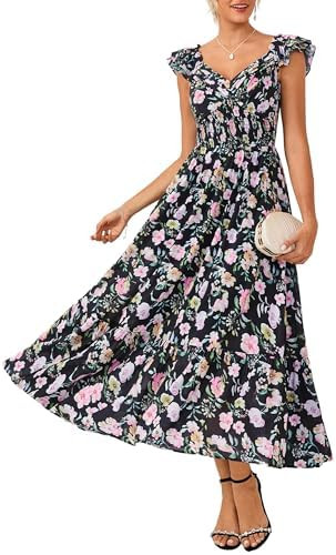 GRACE KARIN Women's Summer Floral Maxi Dress 2026 Ruffle Sleeve Smocked Sundress Flowy Wedding Gu... | Amazon (US)