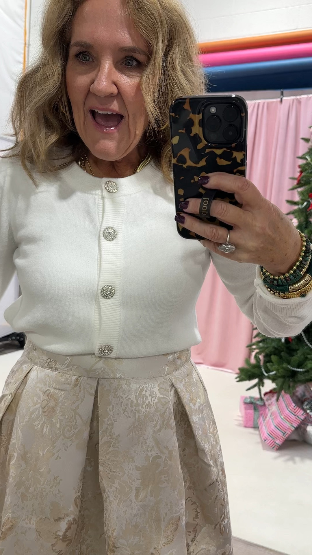 50% off holiday at Avara starts now! 

Don’t wear this to a wedding. Idk what I was thinking! 🤪 But Christmas Eve service, NYE dinner so pretty! 

Wearing a large. My larger size. 

Holiday Outfut winter white skirt 

#LTKOver40 #LTKFindsUnder50 #LTKHoliday