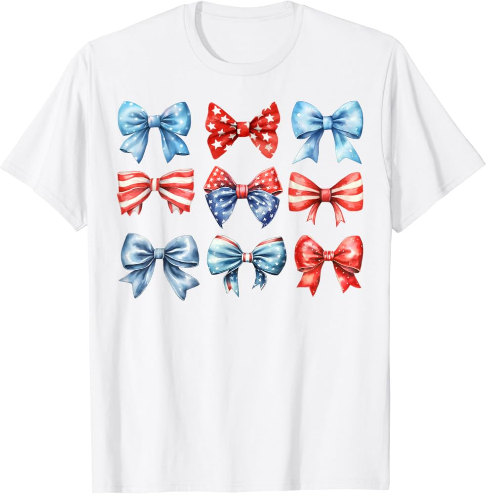 Coquette Bows 4th Of July Patriotic Bows Women Girls Kids T-Shirt | Amazon (US)