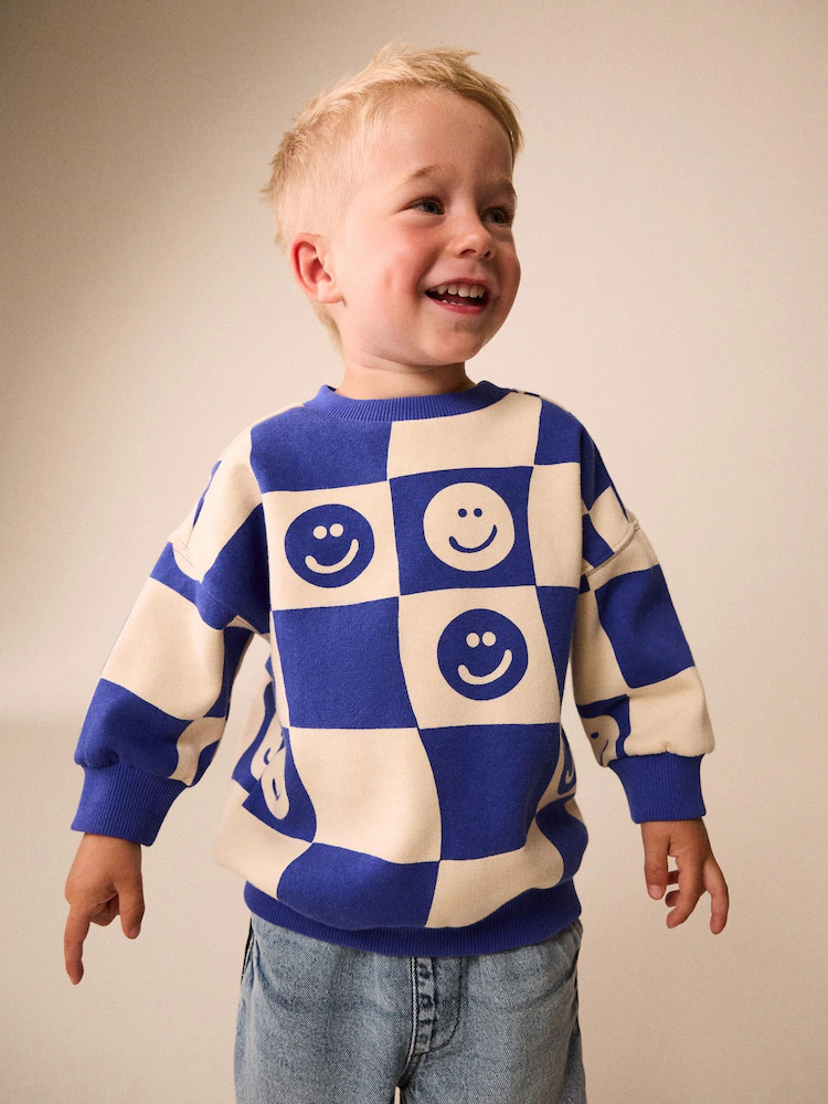 Blue Checkerboard All Over Printed Crew Neck Sweat Top (3mths-7yrs) | Next US