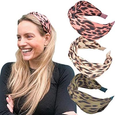 Leopard Headband Wide Knotted Hairbands Cute Turban Elastic Head Band Satin Headband Hair Accesso... | Amazon (US)