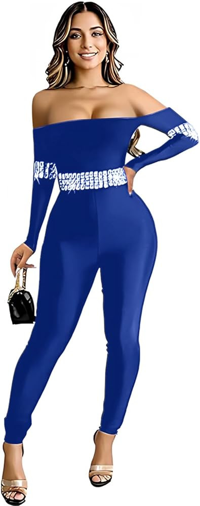 HWP Sexy Sequin Jumpsuits for Women One Piece Bodycon Club Off Shoulder Rhinestone Romper Party O... | Amazon (US)