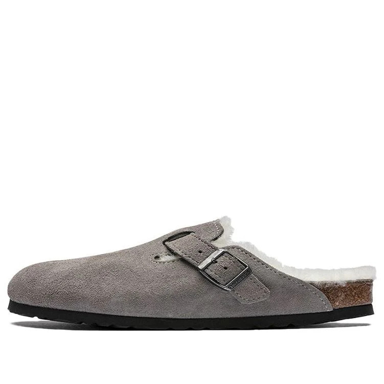 Birkenstock Boston Fur Narrow 'Suede Stone Coin Grey' 1017650 | KICKS CREW