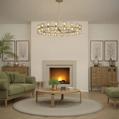36" Luxury Crystal Chandelier for Living Room - Modern Double Ring LED Ceiling Light with Faceted Acrylic Crystals, Energy-Efficient Dimmable Lighting | Wayfair North America